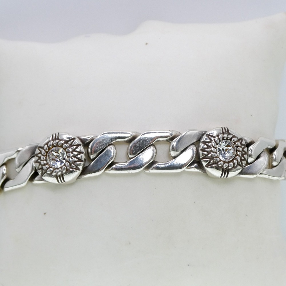 Brighton Curb Link Rhinestone Silver Plated Station Wide Women's Bracelet